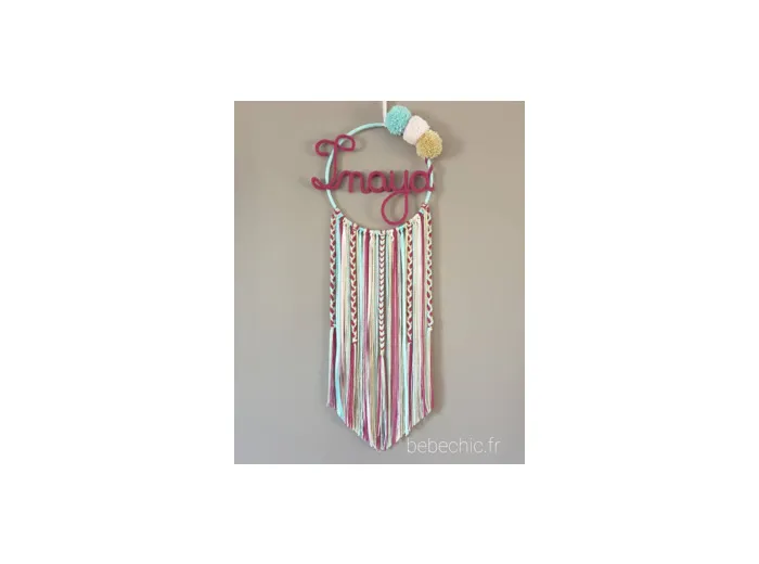 Attrape rêves personnalisable prenom,  prune, vert d'eau, rose et or