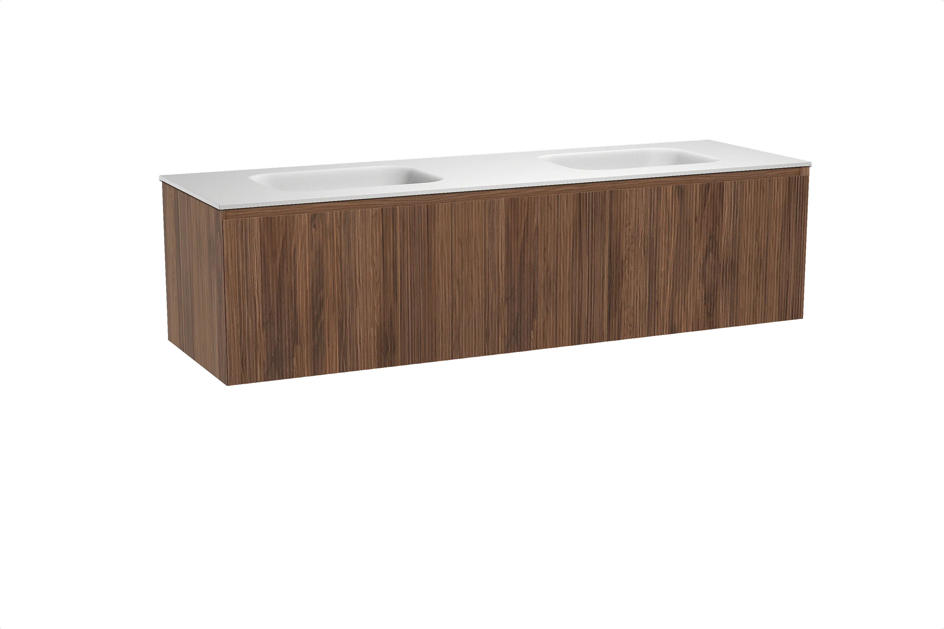 Balmani Fila meuble salle de bains suspendu 180 x 55 cm noyer avec Tablo Arcato double vasque en solid surface blanc mat, Nervur