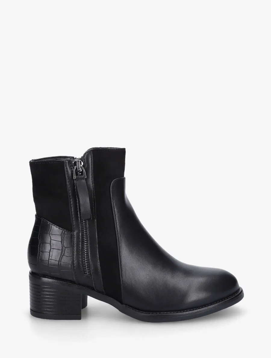 Bottines bi-matière à contrefort croco - Noir