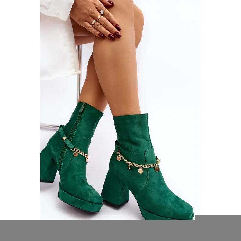 Bottines femme avec chaîne, vert Tiselo