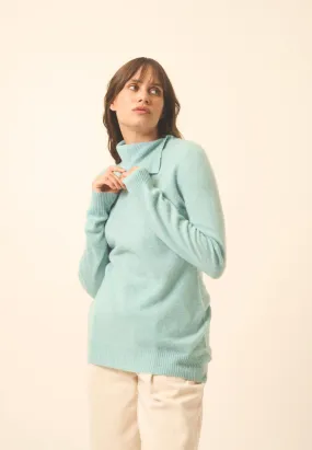 DUNDEE pull col roulé aqua chiné