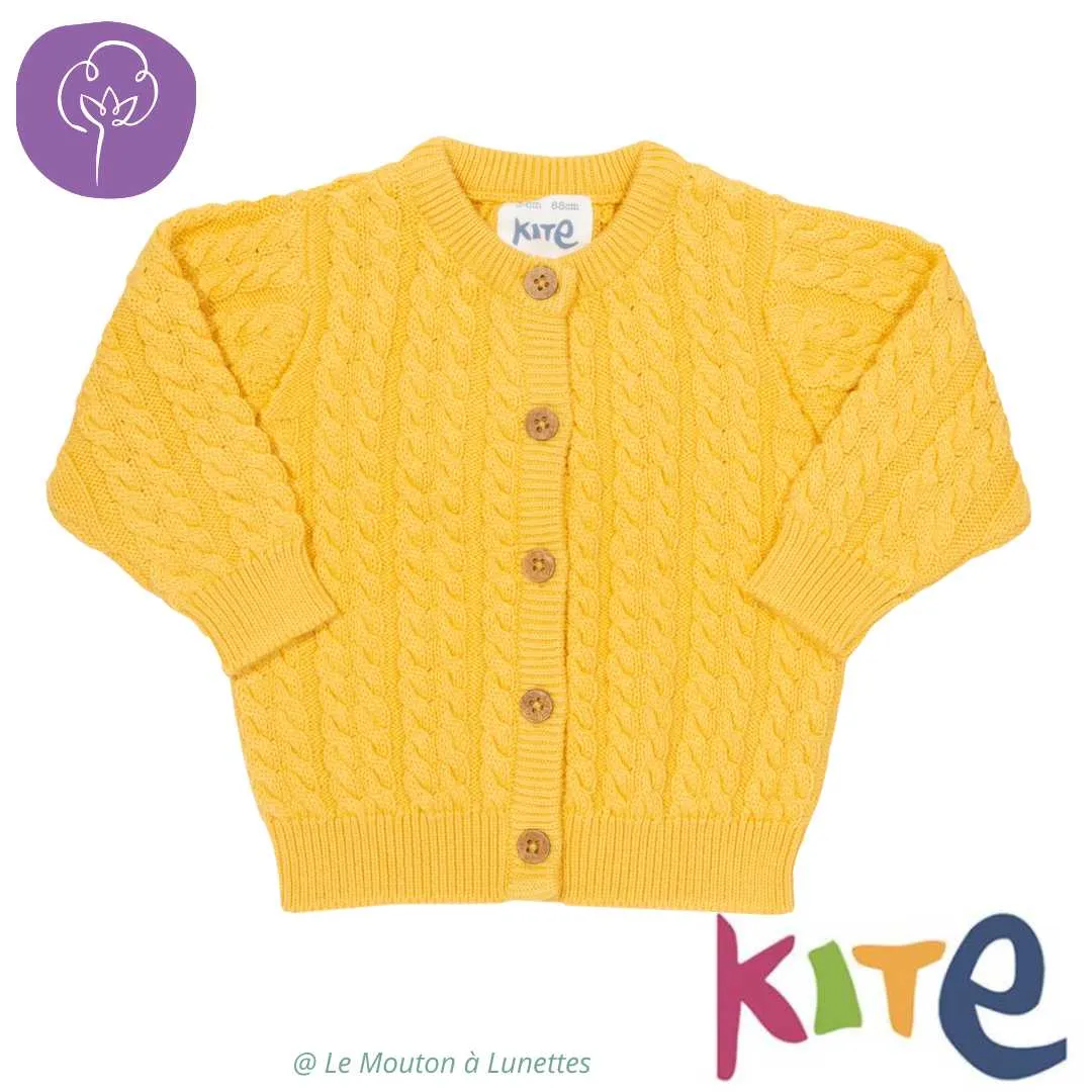 Gilet coton bio enfant Kite clothing jaune soleil à torsades