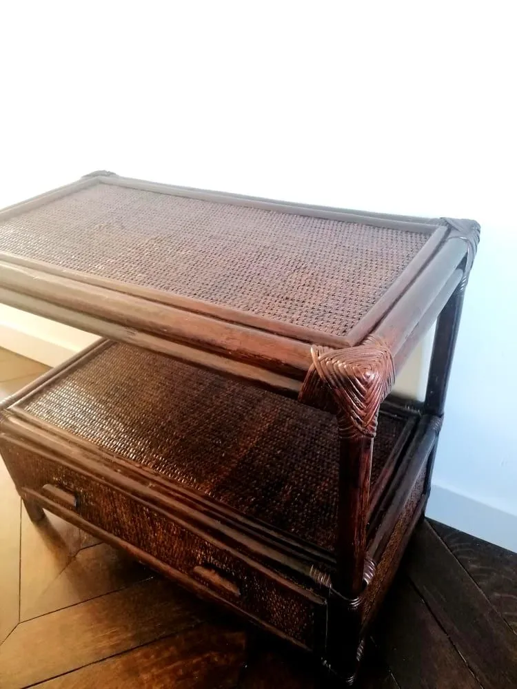 Meuble d'appoint en rotin 1960