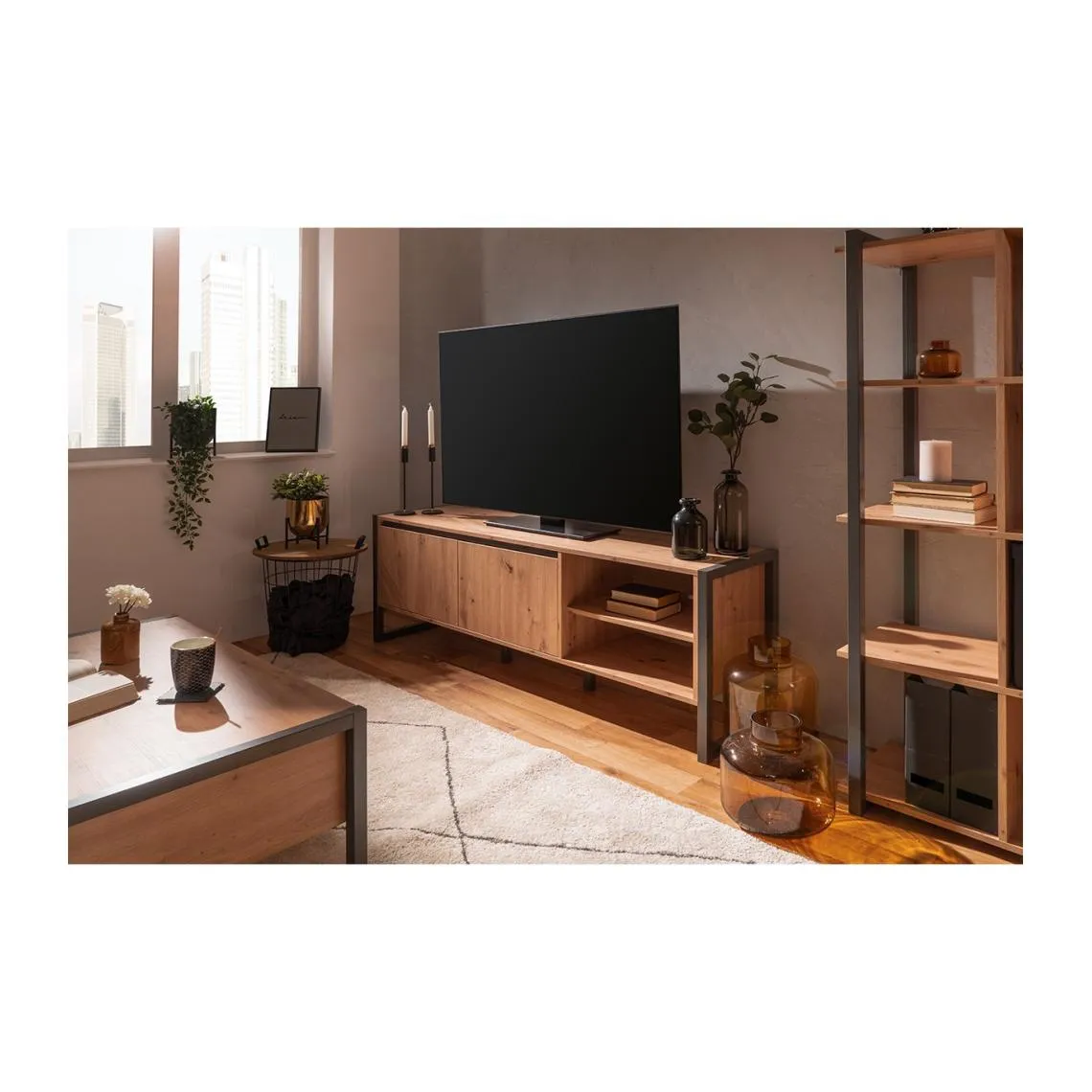 Meuble TV 2 portes et 2 niches DENVER | 3 Suisses