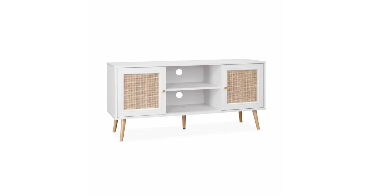 Meuble TV 2 portes à cannage