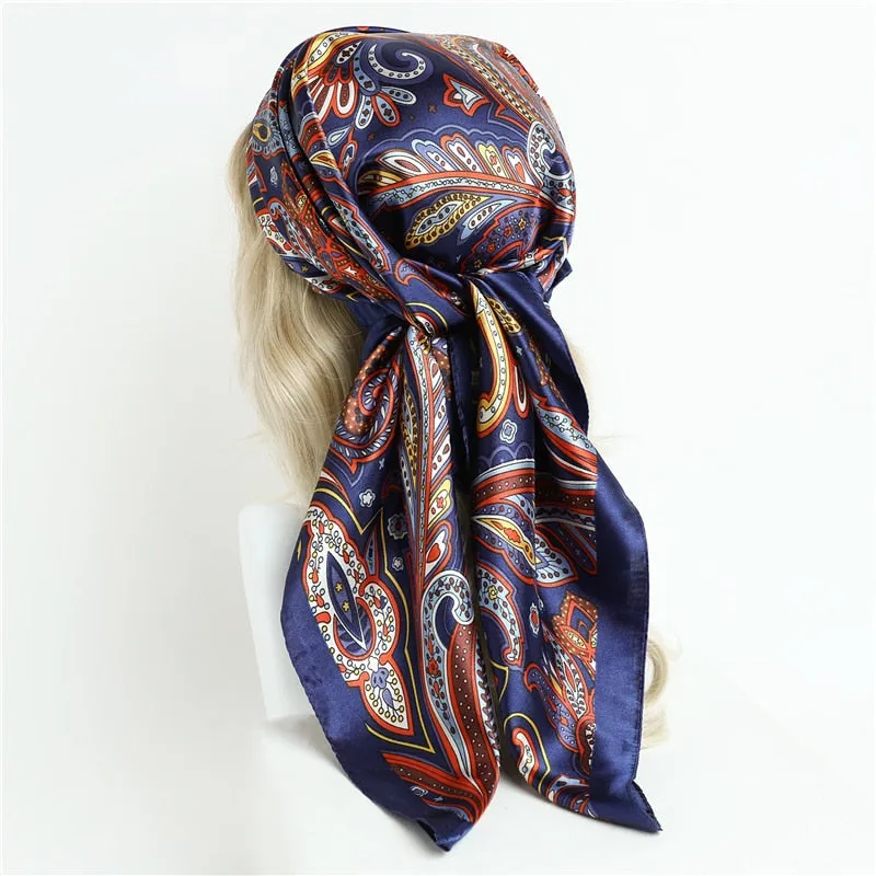 MYRIAM Foulard Cheveux Femme Bleu Marine à motifs