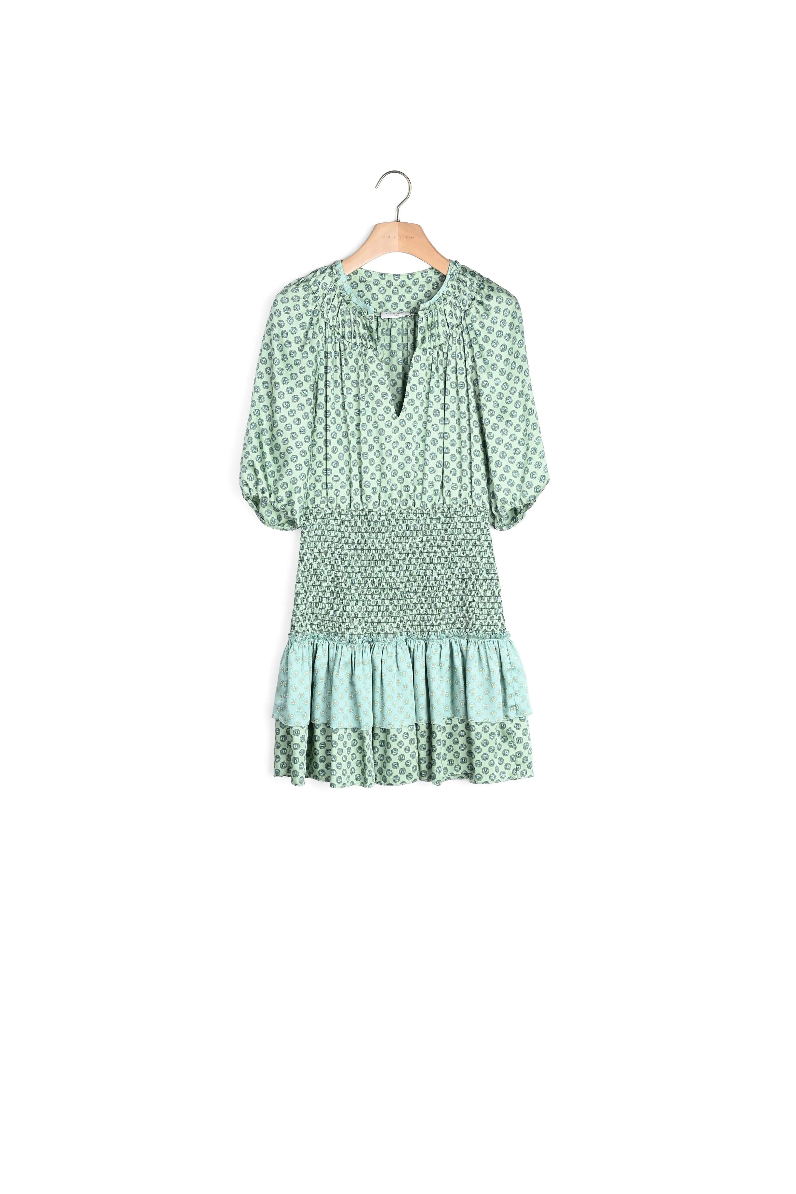 Robe courte en mix d'imprimés smockés