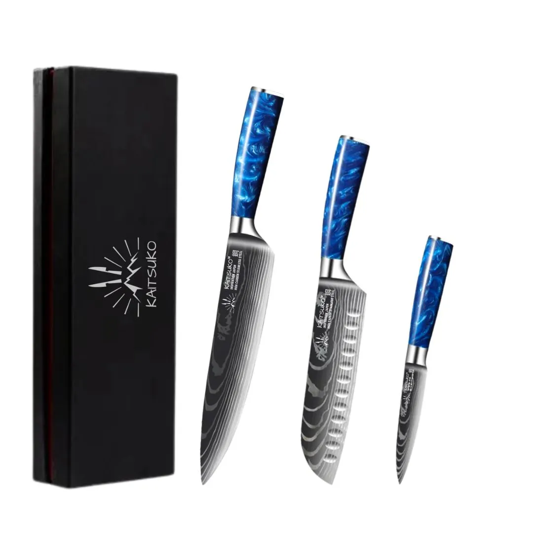 Set de 3 couteaux Japonais - Chef Tanaka - Bleu Océan