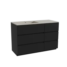 Storke Edge meuble salle de bains à poser 120 x 52 cm noir mat avec Diva plan vasque asymétrique à gauche en top solid soie gris