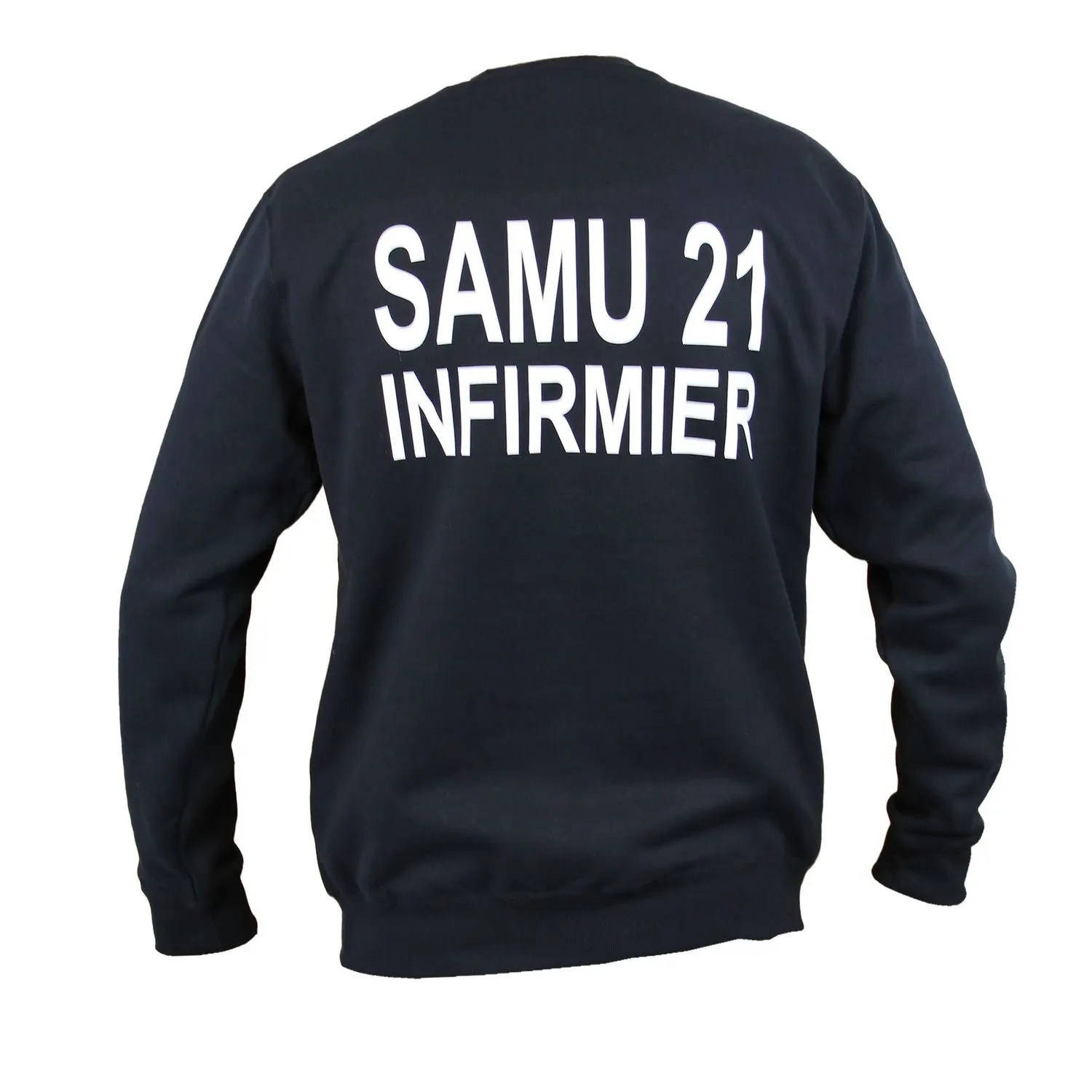 Sweat-shirt bleu marine - marquage personnalisé avec votre texte (SAMU, ARM, MEDECIN, INFIRMIER, etc) 