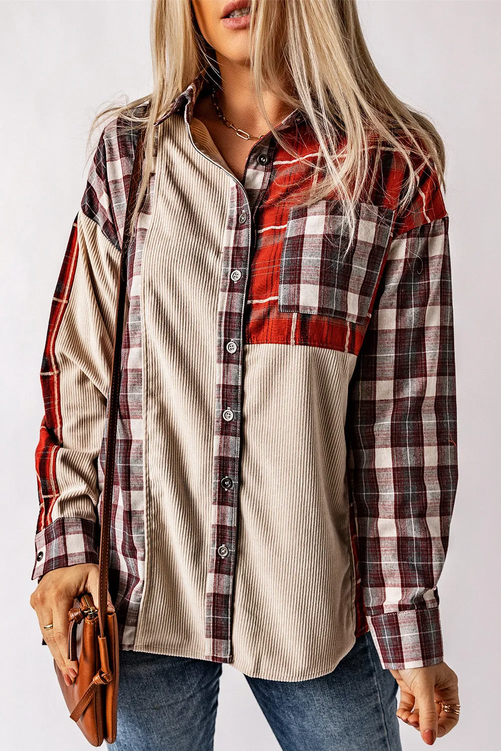 Veste patchwork en velours ctelé à carreaux